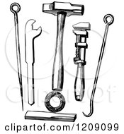 Clipart Of Vintage Black And White Tools Royalty Free Vector Illustration
