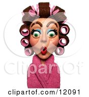 Clay Sculpture Clipart Surprised Woman In A Pink Robe And Curlers Royalty Free 3d Illustration