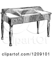 Clipart Of A Vintage Black And White Wooden Study Desk Royalty Free Vector Illustration