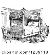 Clipart Of A Vintage Black And White Bedroom Royalty Free Vector Illustration