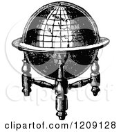 Clipart Of A Vintage Black And White Globe And Stand Royalty Free Vector Illustration by Prawny Vintage