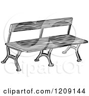 Clipart Of A Vintage Black And White Old Bench Royalty Free Vector Illustration