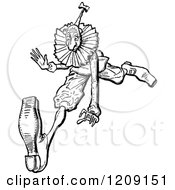Clipart Of A Vintage Black And White Clown Running Royalty Free Vector Illustration