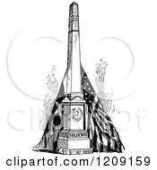 Clipart Of Vintage Black And White Brigham San Jacinto Monument Royalty Free Vector Illustration