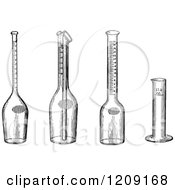 Clipart Of A Vintage Black And White Test And Measuring Bottles Royalty Free Vector Illustration