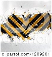 Poster, Art Print Of 3d Diamond Plate Metal With Hazard Stripes Splattered On Gray