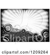 Poster, Art Print Of Funky Grayscale Background Of Rays And Circles
