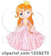 Happy Red Haired Princess In A Pink Dress
