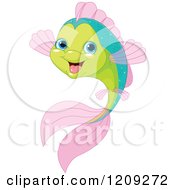 Cute Happy Green And Pink Fish