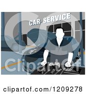 Poster, Art Print Of Car Service Technicial With Tools In A Garage
