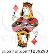 Clipart Of An Isolated Queen Of Diamonds Royalty Free Vector Illustration