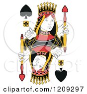 Clipart Of An Isolated Queen Of Spades Royalty Free Vector Illustration