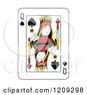 Clipart Of A Queen Of Spades Playing Card Royalty Free Vector Illustration