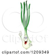 Happy Green Onion Scallion Mascot Holding His Arms Up