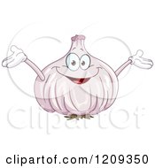 Cartoon Of A Happy Garlic Mascot Holding His Arms Up Royalty Free Vector Clipart by yayayoyo