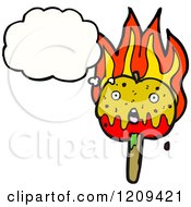 Cartoon Of A Flaming Caramel Apple Thinking Royalty Free Vector Illustration by lineartestpilot