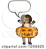 Speaking Girl In A Jack-O-Lantern Costume