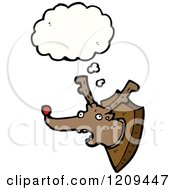 Cartoon Of A Mounted Red Nosed Reindeer Thinking Royalty Free Vector Illustration