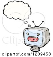 Cartoon Of A Thinking Television Royalty Free Vector Illustration