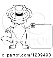 Poster, Art Print Of Black And White Happy Wolverine Mascot With A Sign