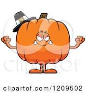 Mad Pilgrim Pumpkin Mascot Holding Up Fists