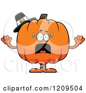Scared Pilgrim Pumpkin Mascot Screaming