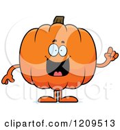 Smart Pumpkin Mascot Holding Up A Finger