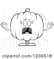 Cartoon Of A Black And White Scared Pumpkin Mascot Screaming Royalty Free Vector Clipart