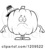 Cartoon Of A Black And White Depressed Pilgrim Pumpkin Mascot Royalty Free Vector Clipart