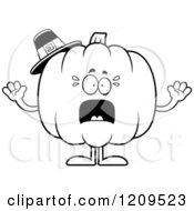 Cartoon Of A Black And White Scared Pilgrim Pumpkin Mascot Screaming Royalty Free Vector Clipart
