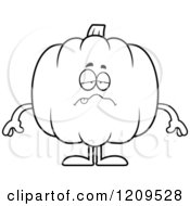 Cartoon Of A Black And White Sick Pumpkin Mascot Royalty Free Vector Clipart