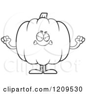 Cartoon Of A Black And White Mad Pumpkin Mascot Holding Up Fists Royalty Free Vector Clipart