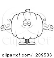 Cartoon Of A Black And White Loving Pumpkin Mascot Wanting A Hug Royalty Free Vector Clipart