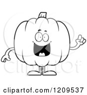 Cartoon Of A Black And White Smart Pumpkin Mascot Holding Up A Finger Royalty Free Vector Clipart
