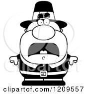 Cartoon Of A Black And White Scared Male Pilgrim Man Royalty Free Vector Clipart
