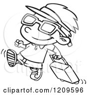 Cartoon Of A Black And White Happy Boy Pulling Luggage And Ready For Vacation Royalty Free Vector Clipart