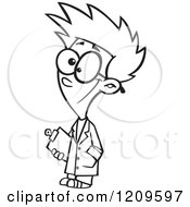 Cartoon Of A Black And White Happy Scientist Boy Carrying A Clipboard Royalty Free Vector Clipart