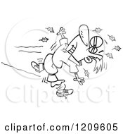 Cartoon Of A Black And White Twisting Man Royalty Free Vector Clipart