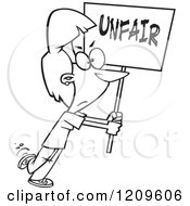 Black And White Picketing Woman Carrying An Unfair Sign