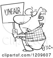Black And White Picketing Man Carrying An Unfair Sign
