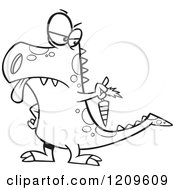 Black And White Disgusted Dinosaur Holding Out A Carrot