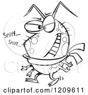 Cartoon Of A Black And White Cold Bug Sniffling Royalty Free Vector Clipart