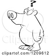 Cartoon Of A Black And White Confused Bear With A Question Mark Royalty Free Vector Clipart