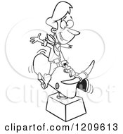 Cartoon Of A Black And White Cowgirl Woman Riding A Mechanical Bull Royalty Free Vector Clipart