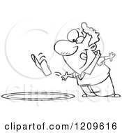 Cartoon Of A Black And White Competitive Man Tossing His Hat Into A Ring Royalty Free Vector Clipart