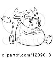 Poster, Art Print Of Black And White Happy Fat Cow Sitting