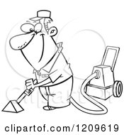 Cartoon Of A Black And White Happy Man Cleaning Carpets Royalty Free Vector Clipart