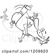 Cartoon Of A Black And White Man Slipping On A Banana Peel Royalty Free Vector Clipart