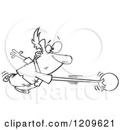 Cartoon Of A Black And White Mans Arm Stretching And Going With A Bowling Ball Royalty Free Vector Clipart by toonaday