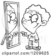 Cartoon Of A Black And White Boy Pointing To His Reflection In The Mirror Royalty Free Vector Clipart